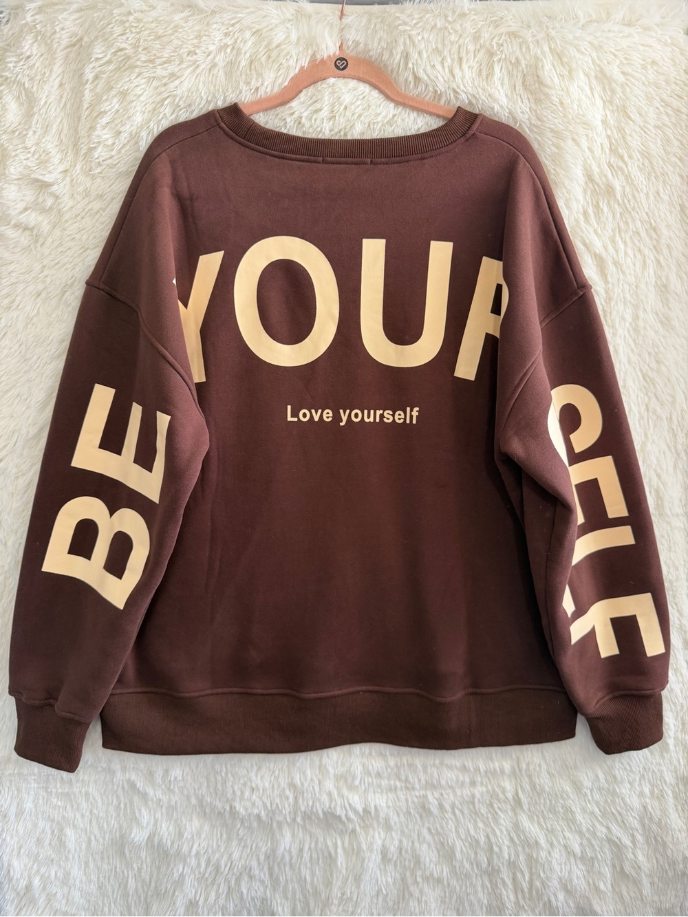 Jade by Jane Womens Oversized "Be Yourself Love Yourself" Sweatshirt L Brown - Picture 4 of 7